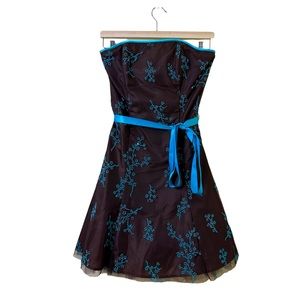 Jessica McClintock for Gunne Sax Beaded Strapless Dress in Brown & Blue SIZE 5